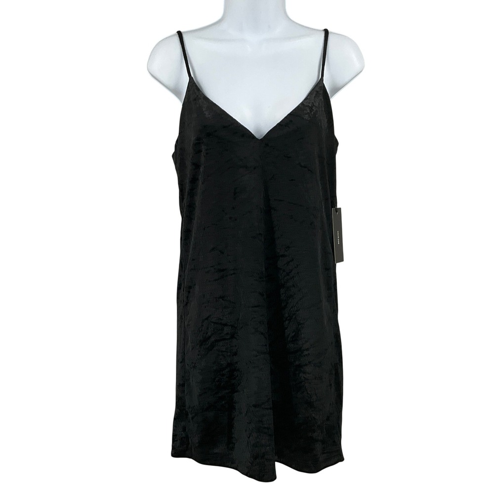 Lulus Mini Slip Dress M Black Crushed Velvet Open Back Whimsigoth Prom Party NEW